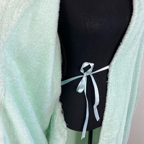 Vintage Blair Womens Terrycloth Robe Wrap Tie Embroider Hummingbird Mint Green - Picture 7 of 11
